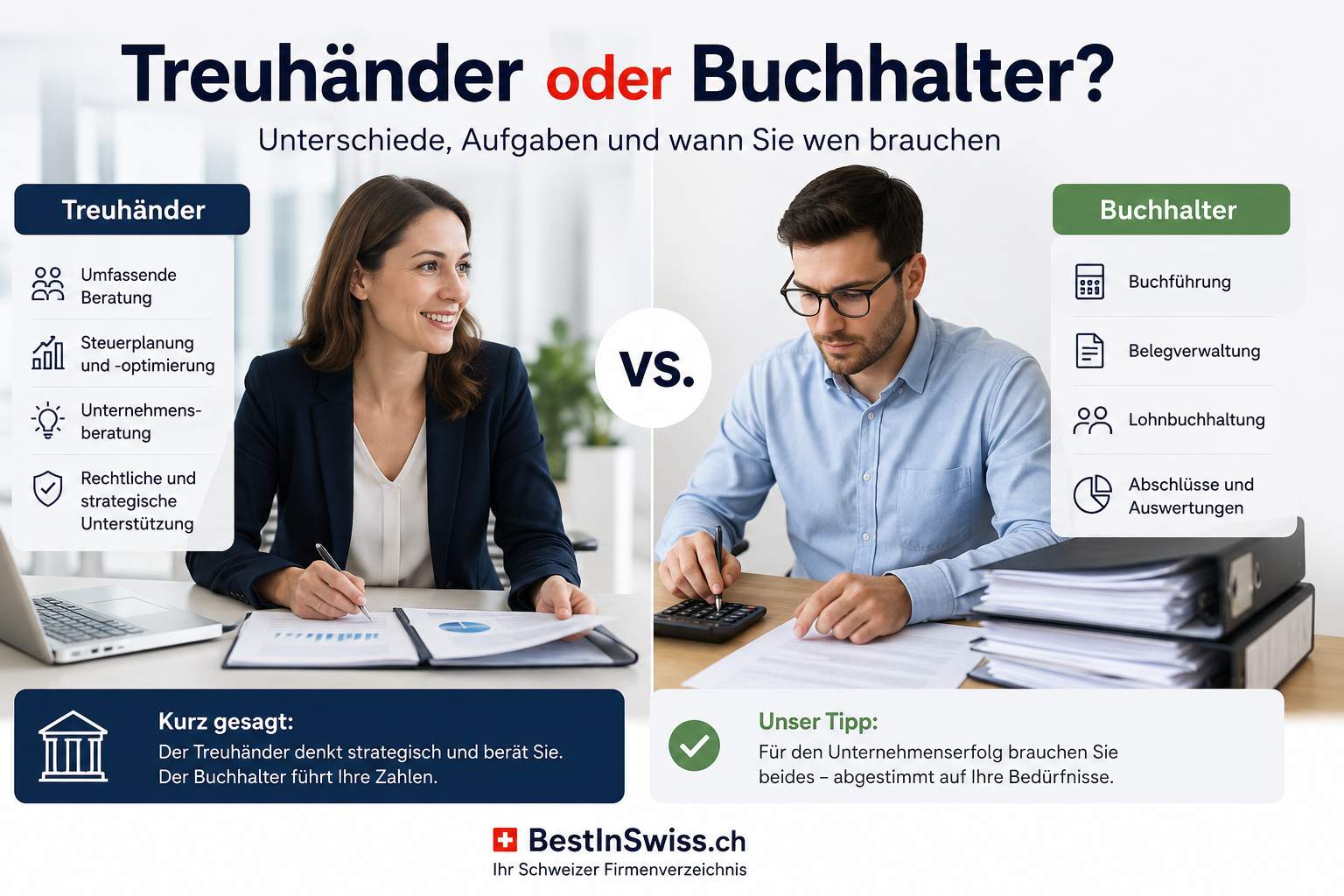 Treuhänder oder Buchhalter? Die wichtigsten Unterschiede für Unternehmen in der Schweiz